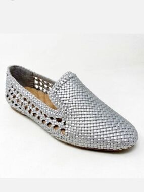 Birdies Women's The Starling Metallic Silver Woven Vegan Loafers